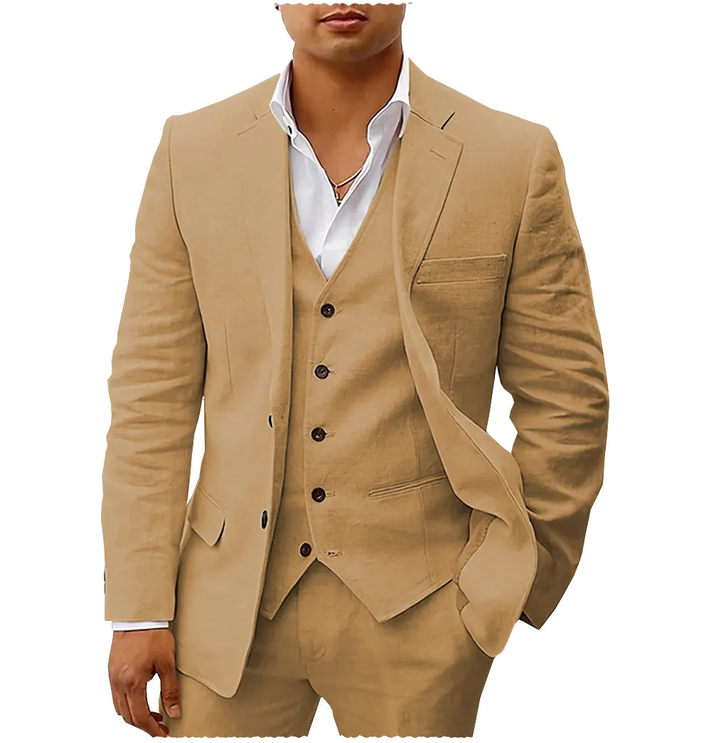 Casual Men's 3 Pieces Mens Suit Notch Lapel Tuxedos For Wedding (Blazer vest Pants)