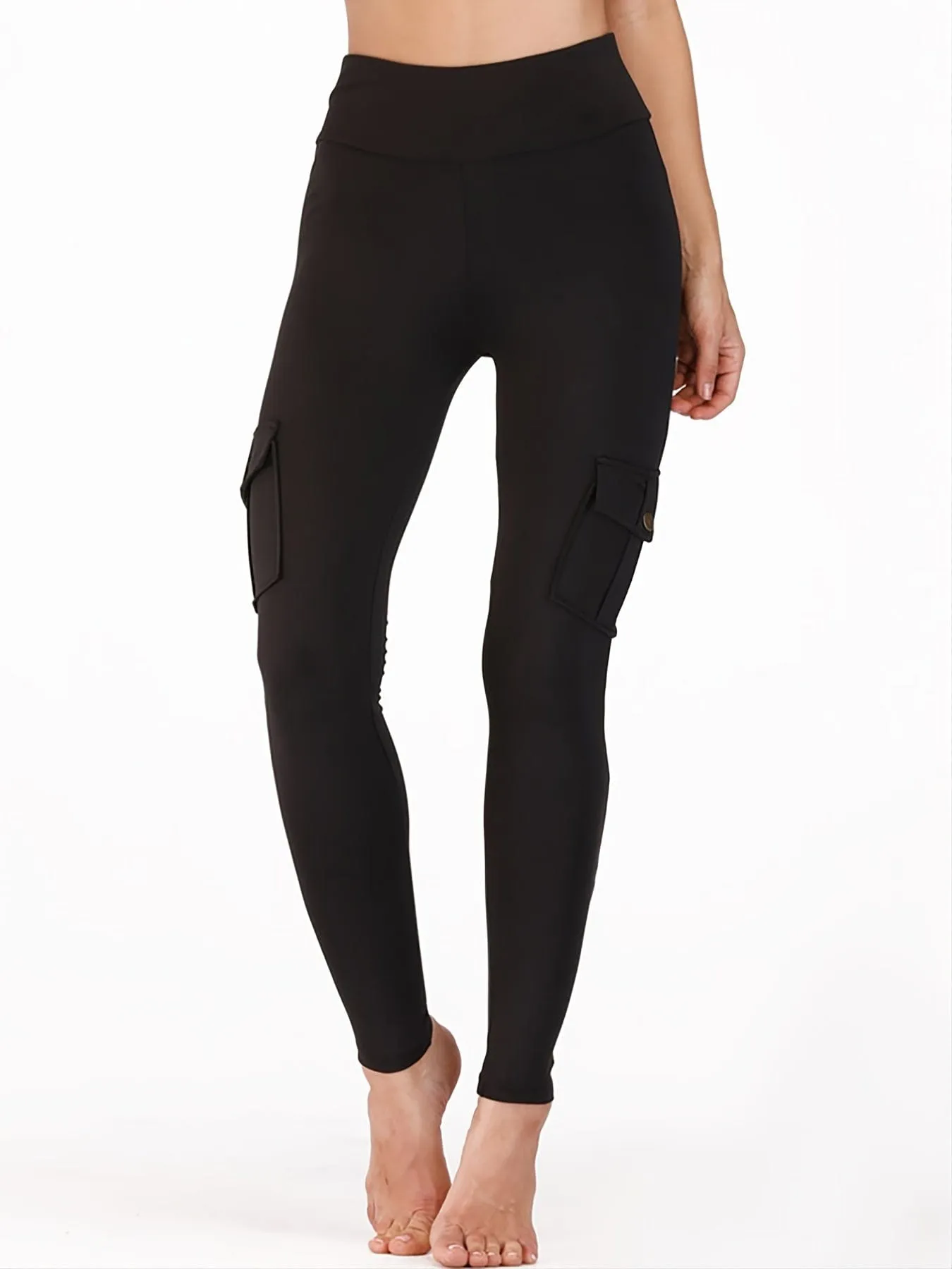 Casual Solid High Waist Pockets Cargo Leggings Pants