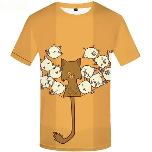 Cat T shirts Men Yellow Shirt Print Animal Tshirts Novelty Bird T-shirts 3d Short Sleeve Fashion Mens S-5XL Slim O-Neck