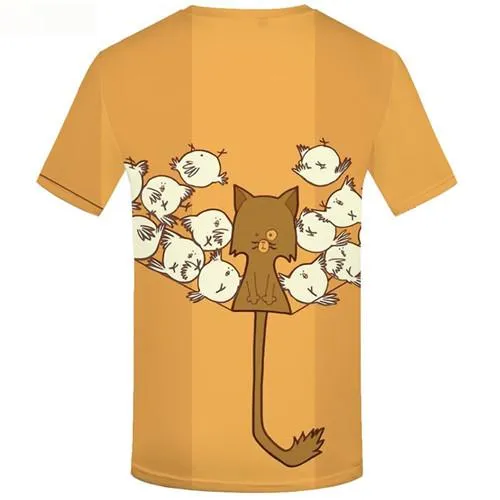 Cat T shirts Men Yellow Shirt Print Animal Tshirts Novelty Bird T-shirts 3d Short Sleeve Fashion Mens S-5XL Slim O-Neck