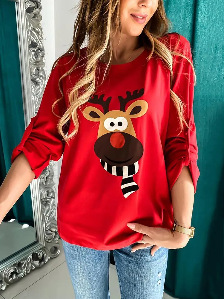 Christmas Cartoon Elk Long Sleeve T-shirt