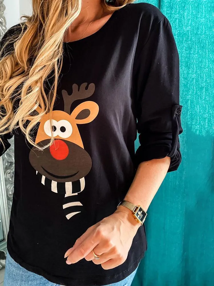 Christmas Cartoon Elk Long Sleeve T-shirt