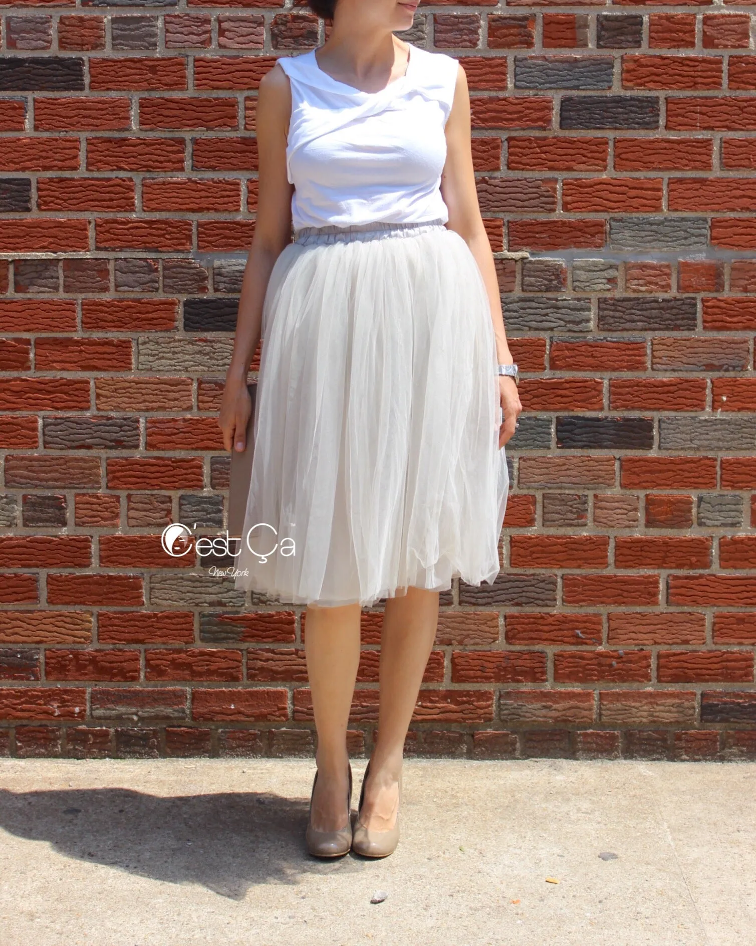 Claire Dove Gray Soft Tulle Skirt - Below Knee Midi