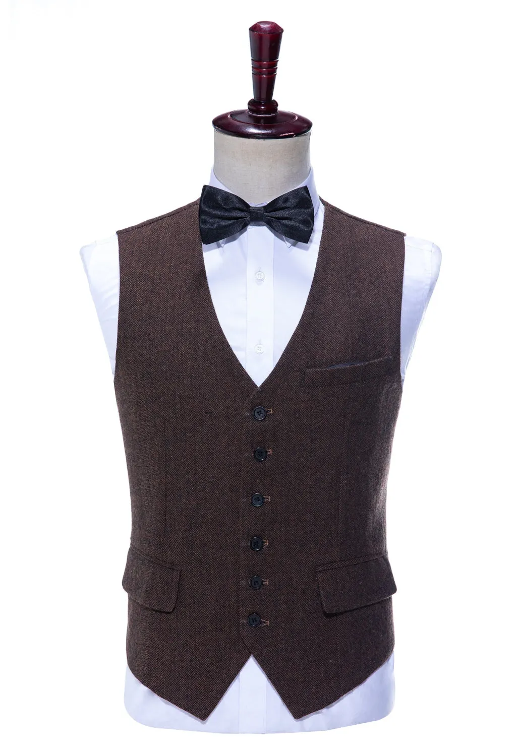 Classic 3 Pieces Mens Suit Herringbone Tweed Peak Lapel Tuxedos (Blazer vest Pants)