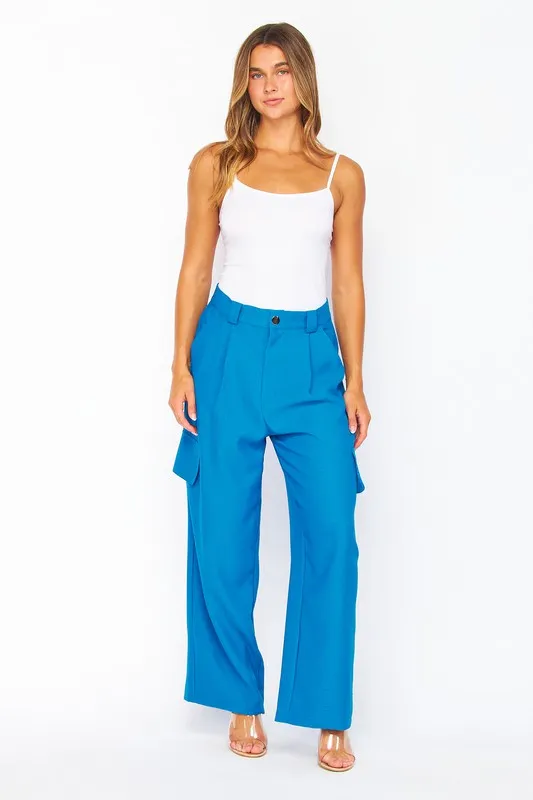 Cobalt Chanel Fabric Cargo Wide-leg Pants