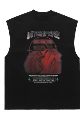 Creepy print sleeveless t-shirt Goth tank top surfer vest