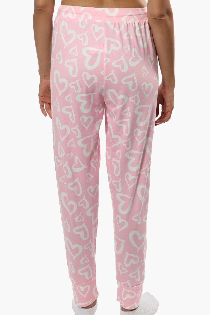 Cuddly Canuckies Heart Print Pajama Pants - Pink