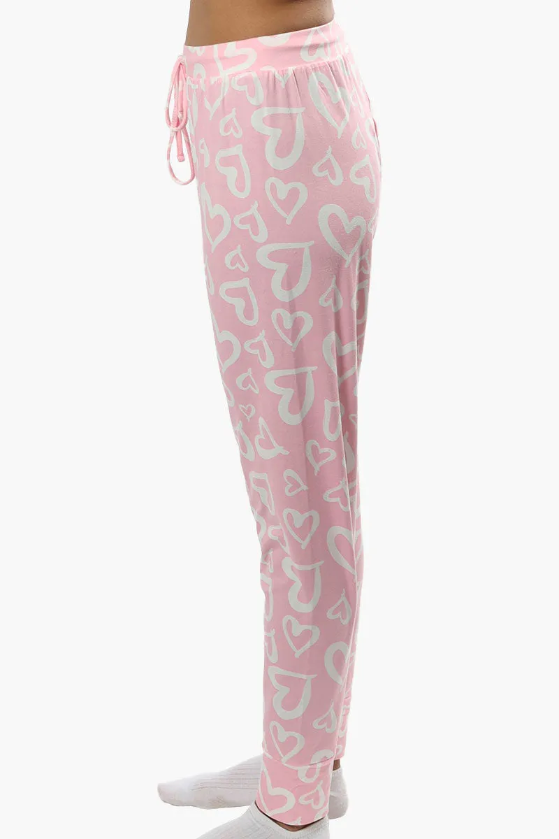 Cuddly Canuckies Heart Print Pajama Pants - Pink