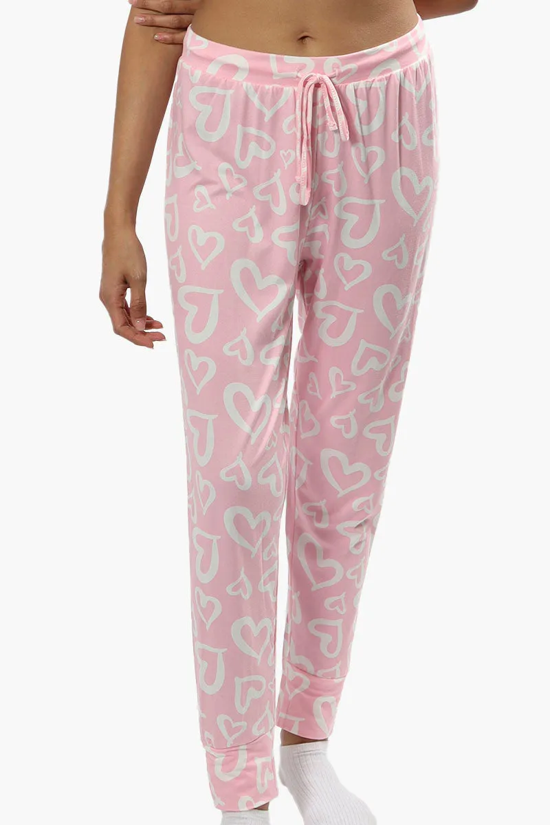 Cuddly Canuckies Heart Print Pajama Pants - Pink