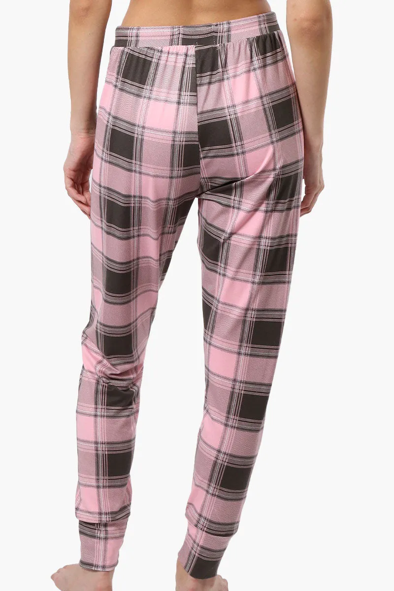 Cuddly Canuckies Plaid Jogger Pajama Pants - Pink