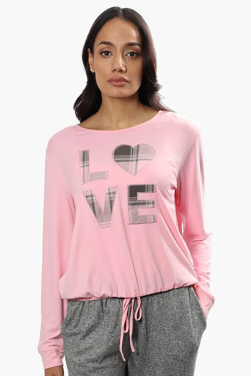 Cuddly Canuckies Plaid Love Print Pajama Top - Pink