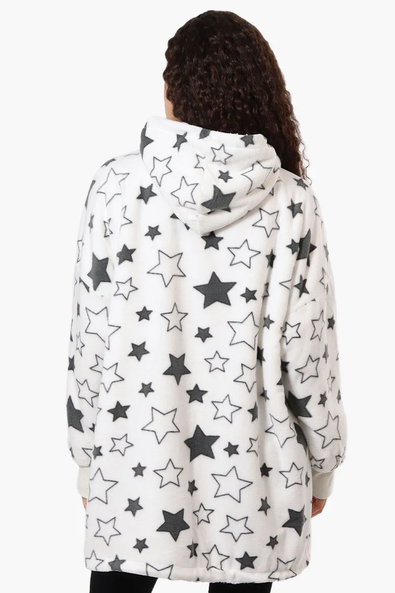 Cuddly Canuckies Star Pattern Oversized Pajama Hoodie - White