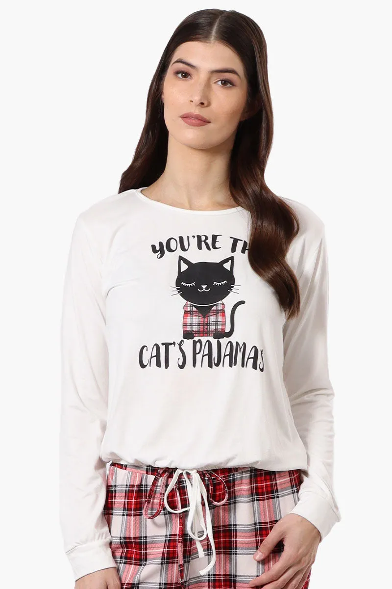 Cuddly Canuckies You're The Cat's Pajamas Print Pajama Top - White