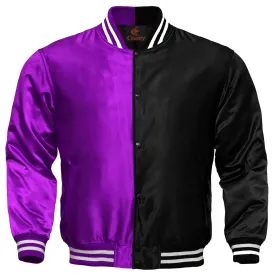 Custom Varsity Jackets Purple Black Satin Jacket Letterman Jacket