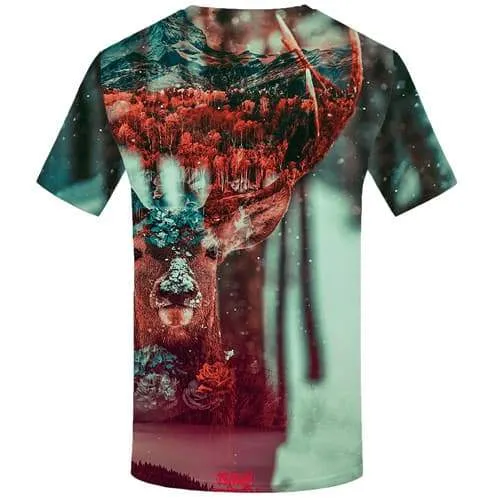 Deer T-shirt Men Geometric Flower T-shirts 3d Animal T-shirts Graphic Mountain Tshirts Casual Art Shirt Print Short Sleeve