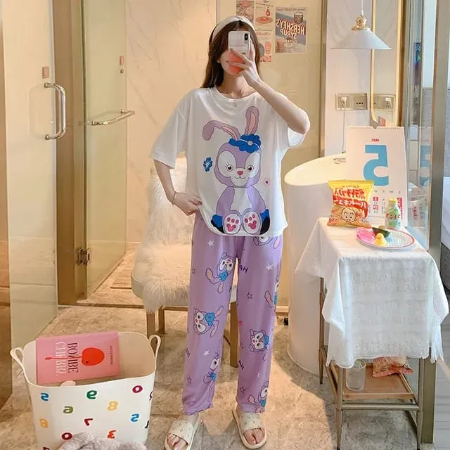 Disney Mickey Minnie Pajamas Women's Summer Three-piece Pajamas Short-sleeved Shorts Trousers X4250046