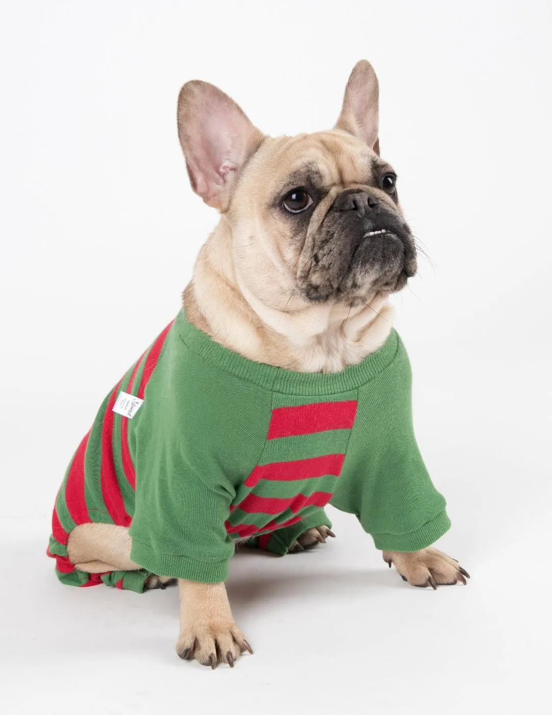 Dog Cotton Red & Green Stripes Pajamas