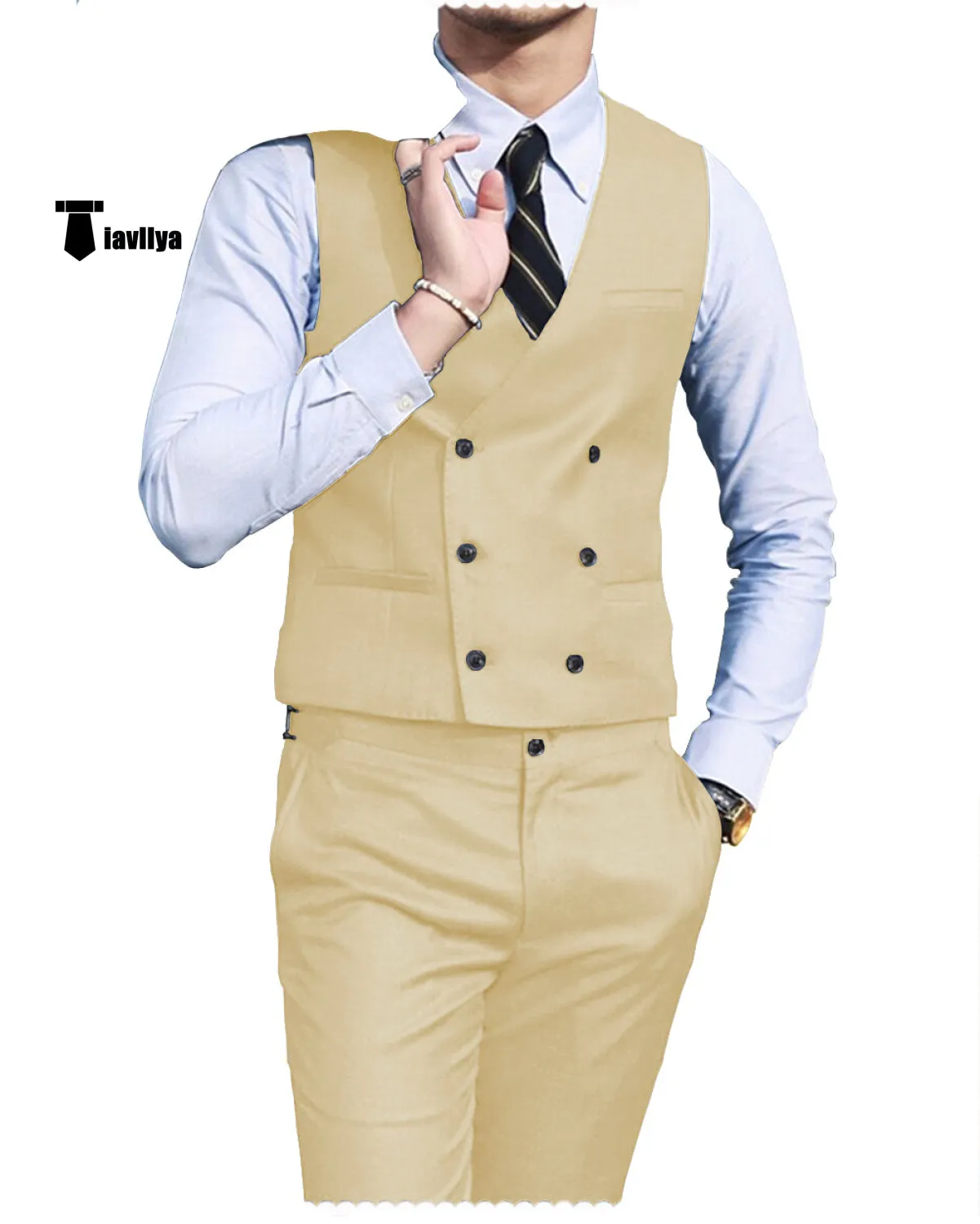 Double Breasted Fashion 2 pieces Mens Suit For Wedding(Vest Pants)