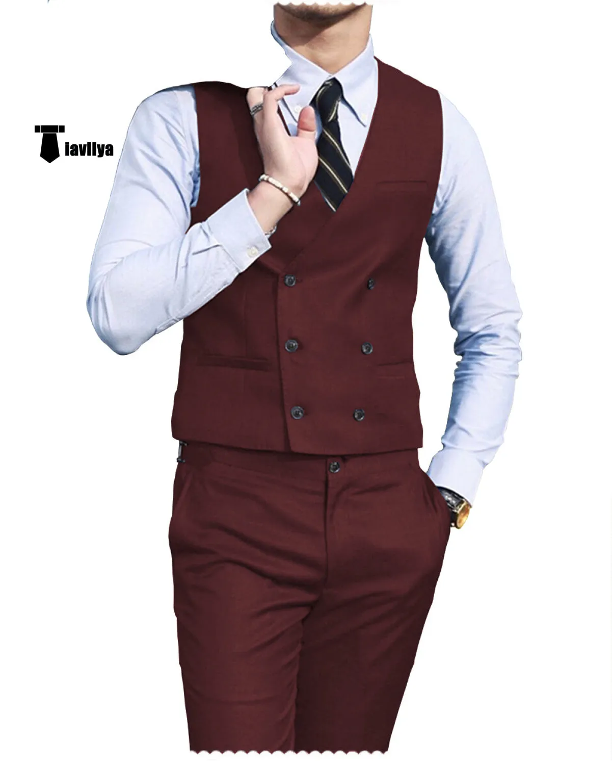 Double Breasted Fashion 2 pieces Mens Suit For Wedding(Vest Pants)