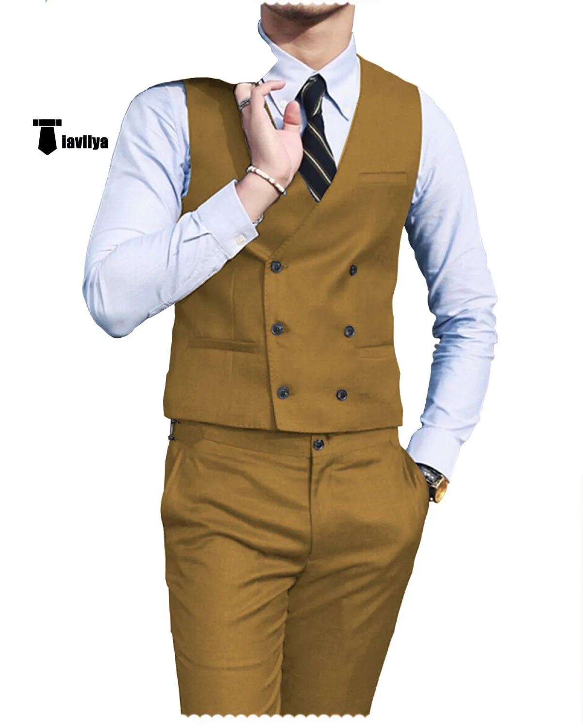 Double Breasted Fashion 2 pieces Mens Suit For Wedding(Vest Pants)