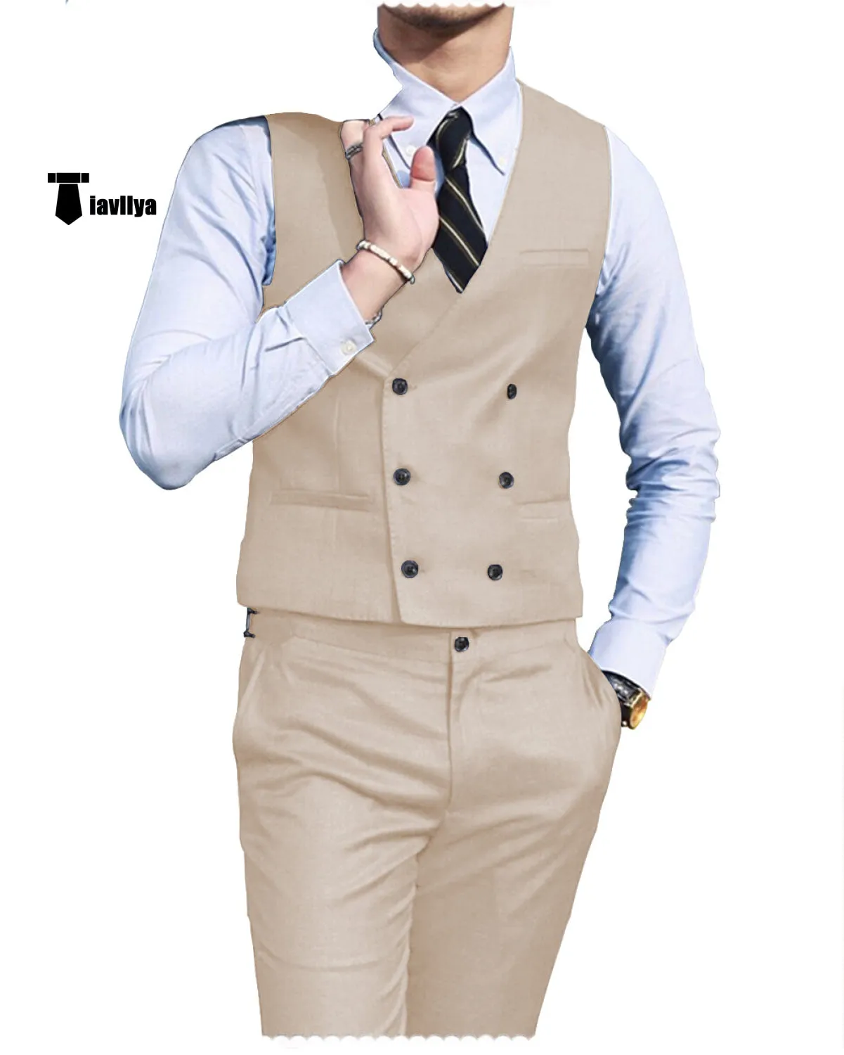 Double Breasted Fashion 2 pieces Mens Suit For Wedding(Vest Pants)