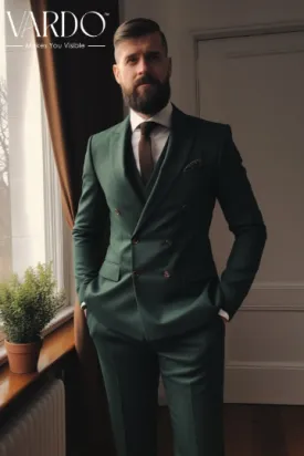 Elegant Forest Green Double Breasted Suit for Men