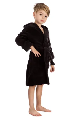 Elowel Boys Girls Black Hooded Childrens Fleece Sleep Robe Size 2 Toddler -14Y