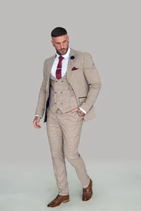 Elwood Beige Houndstooth 3 Piece Suit