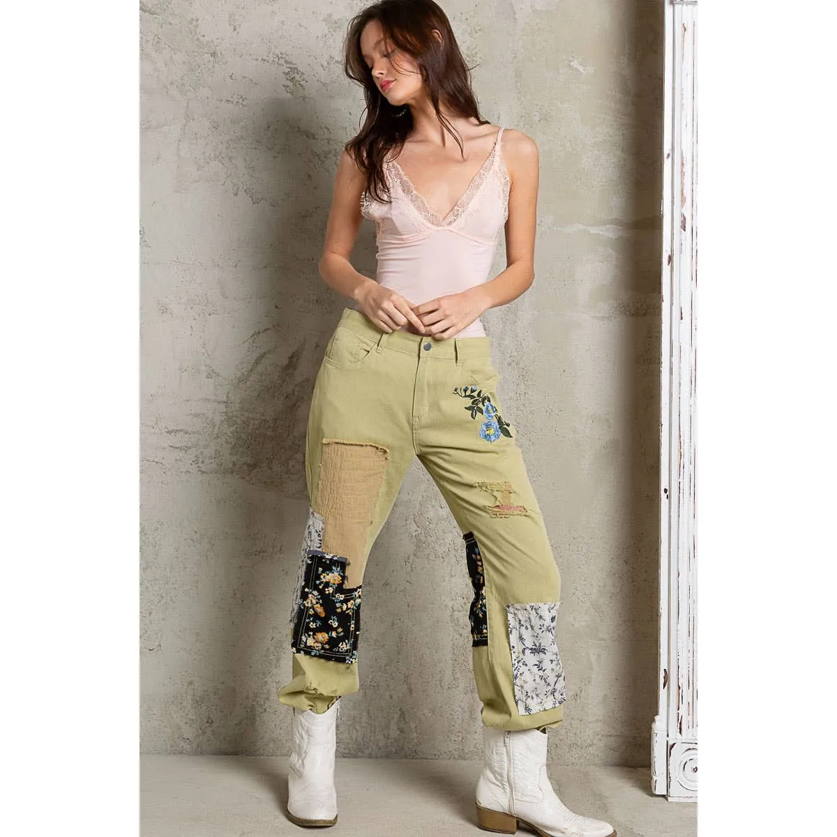 Embroidered Patchwork detail Jogger Pants/Stuffology Boutique