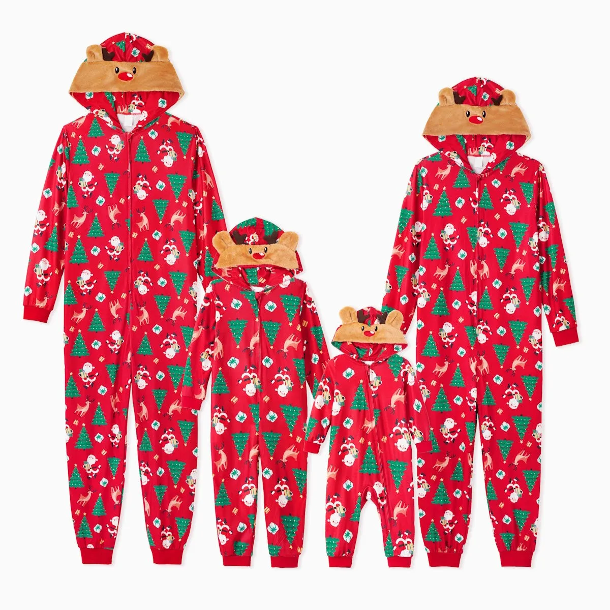 Family Matching Christmas Onesie Pajama Christmas Tree Santa Allover Rudolph Hooded Sleepwear