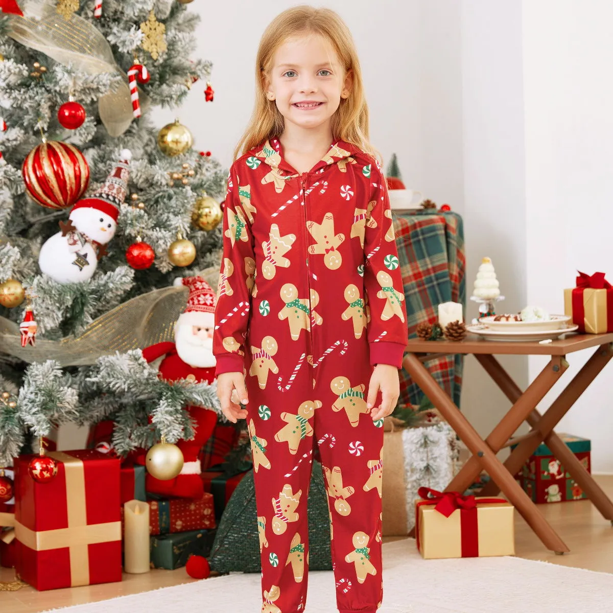 Family Matching Christmas Pajama Onesie Cookies for Santa Gingerbread Candy Canes Hooded Sleepwear