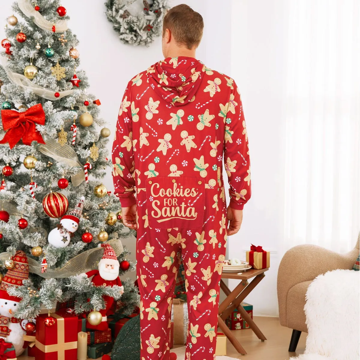 Family Matching Christmas Pajama Onesie Cookies for Santa Gingerbread Candy Canes Hooded Sleepwear