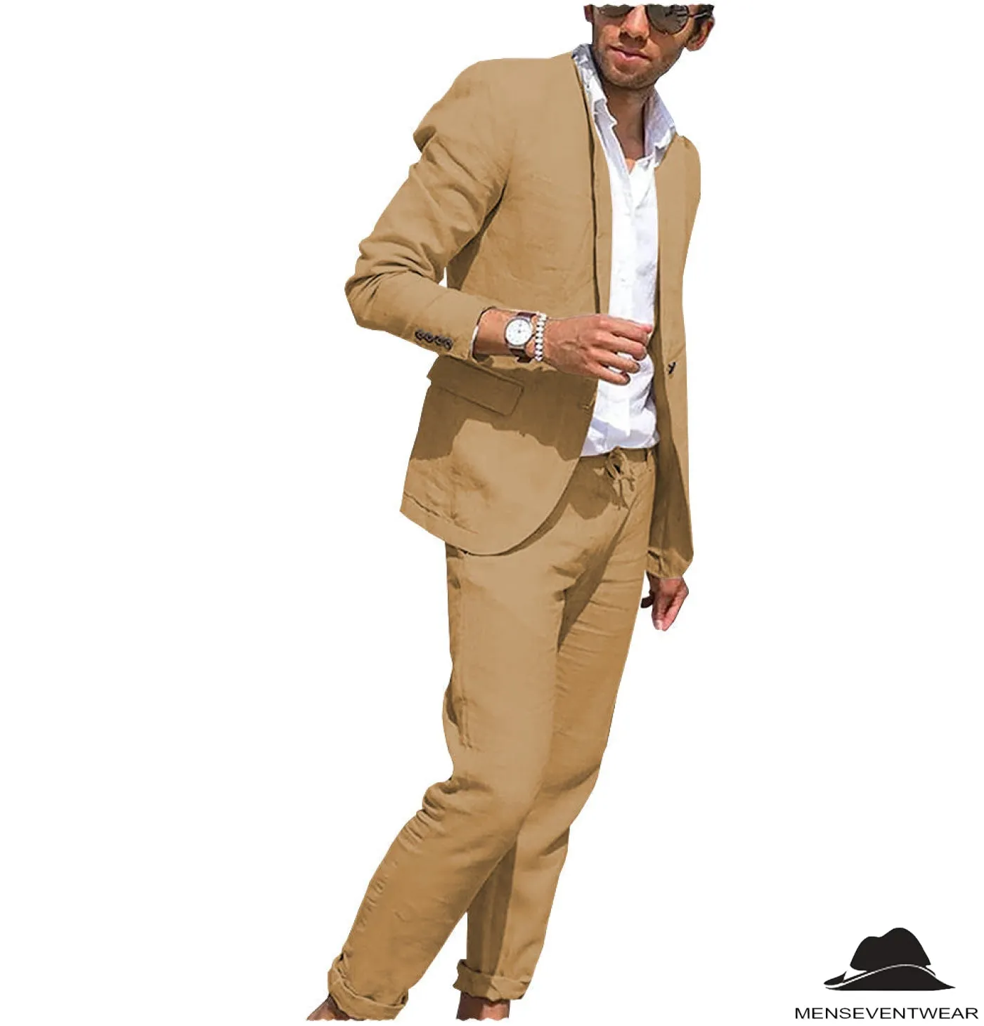 Fashion 2 Pieces Mens Suit Flat Linen Notch Lapel Suit (Blazer   Pants)