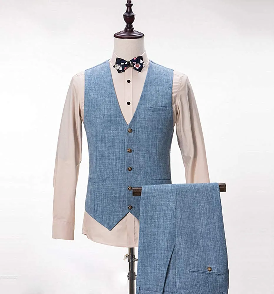 Fashion 3 Piece Men's Suit Flat Linen Peak Lapel (Blazer Vest Pants)