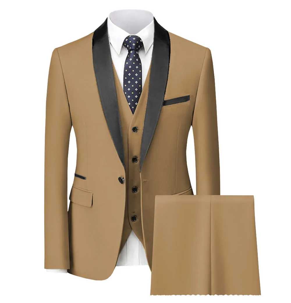 Fashion 3 Pieces Mens Suit Flat Shawl Lapel Tuxedos (Blazer vest Pants)