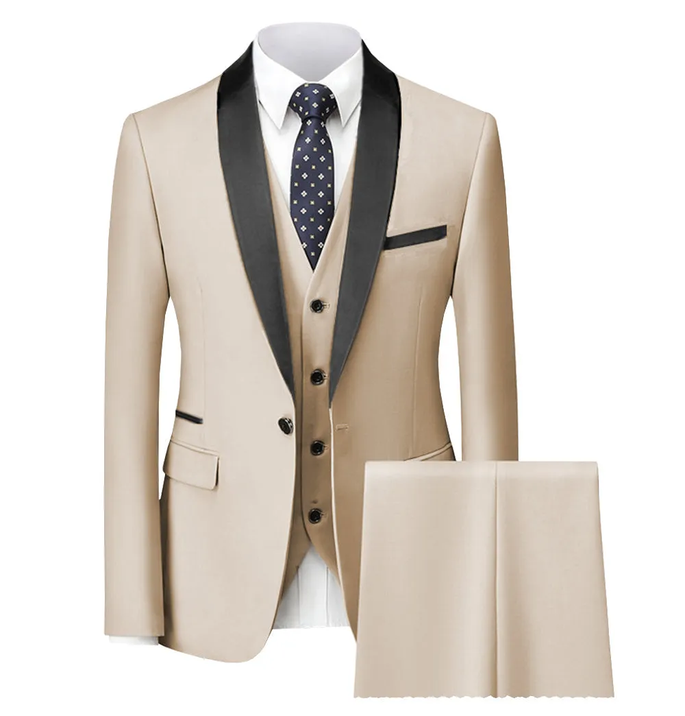 Fashion 3 Pieces Mens Suit Flat Shawl Lapel Tuxedos (Blazer vest Pants)