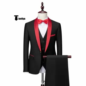 Fashion 3 Pieces Mens Suit Flat Shawl Lapel Tuxedos (Blazer vest Pants)