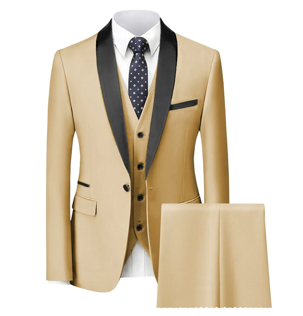 Fashion 3 Pieces Mens Suit Flat Shawl Lapel Tuxedos (Blazer vest Pants)