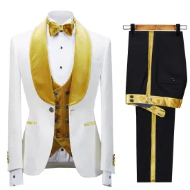 Fashion Men's Suit Printed 3 Pieces Shawl Lapel Tuxedo For Prom (Blazer vest Pants)