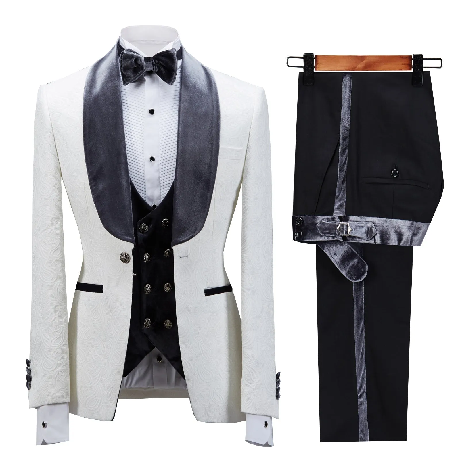 Fashion Men's Suit Printed 3 Pieces Shawl Lapel Tuxedo For Prom (Blazer vest Pants)