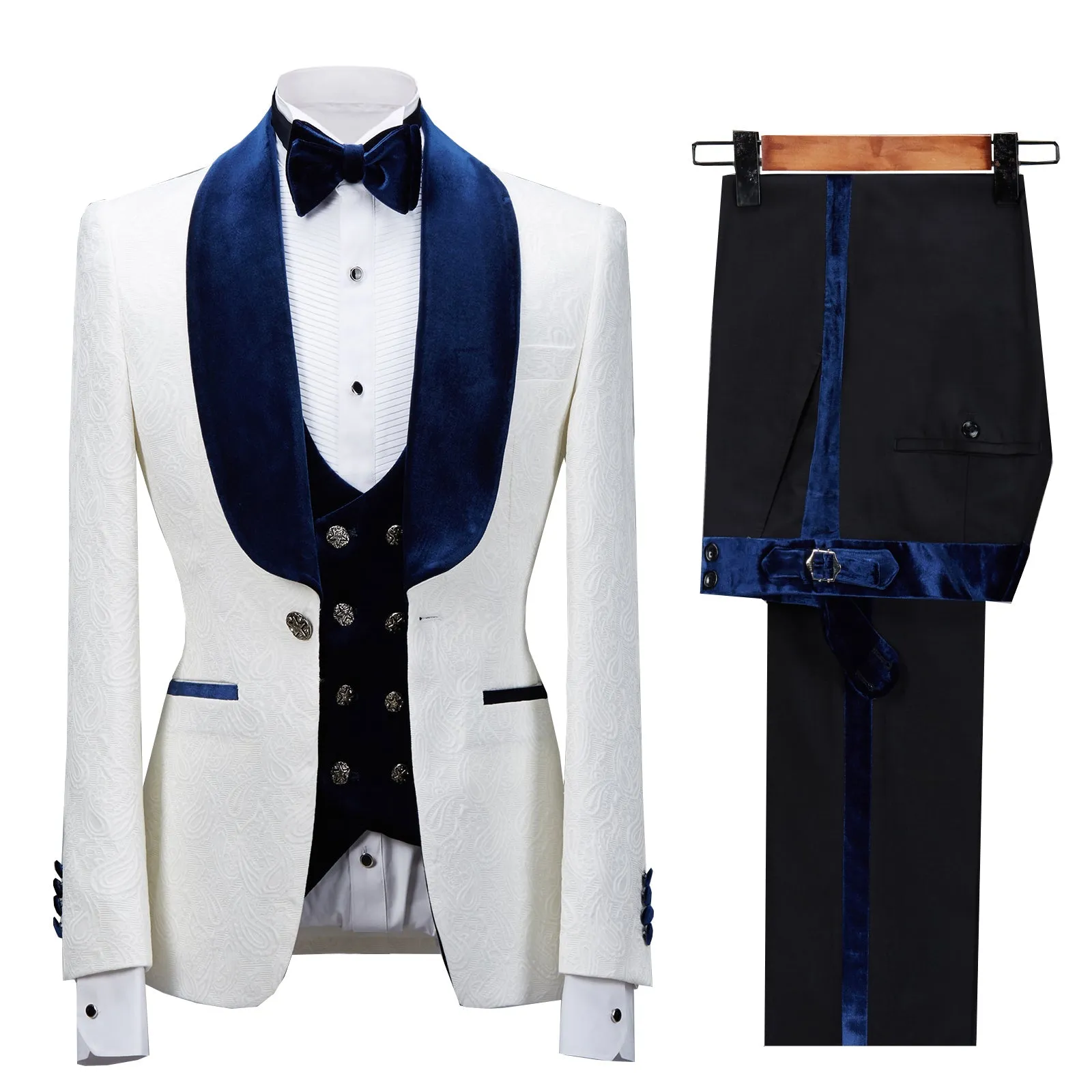 Fashion Men's Suit Printed 3 Pieces Shawl Lapel Tuxedo For Prom (Blazer vest Pants)