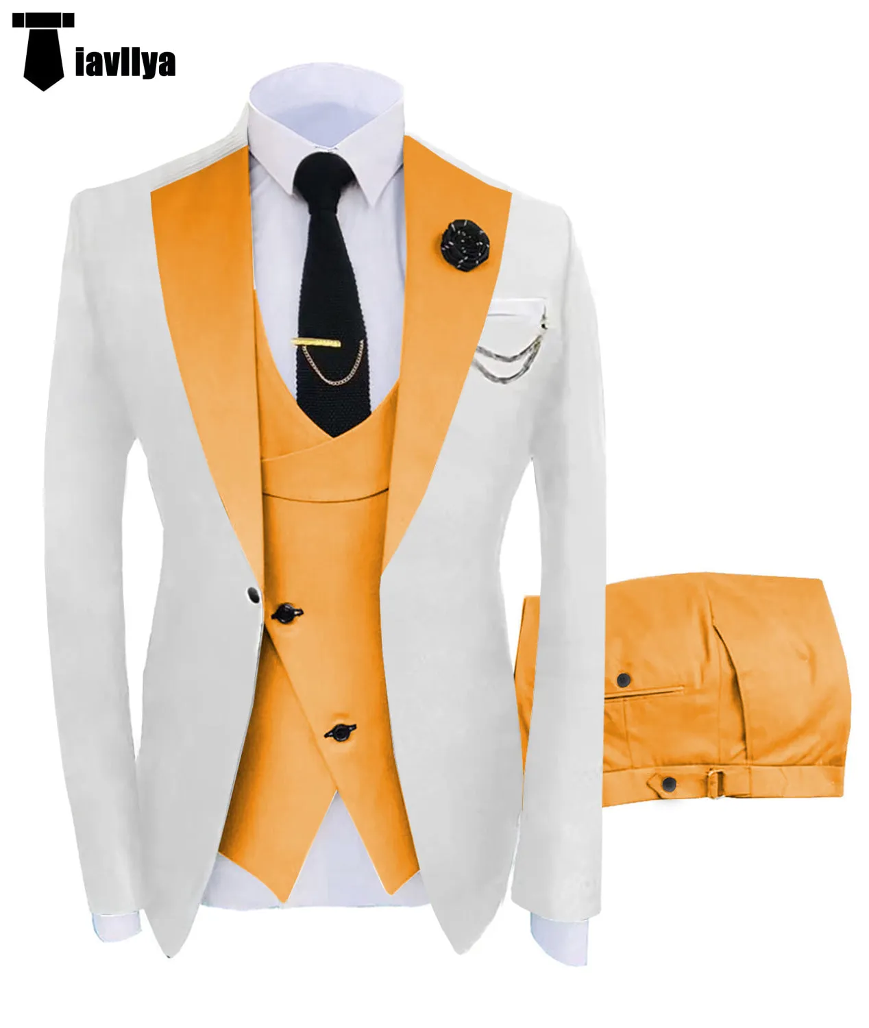 Fashion Men's Suits Slim Fit 3 Pieces Notch Lapel Tuxedos (White Blazer Vest  Pant)