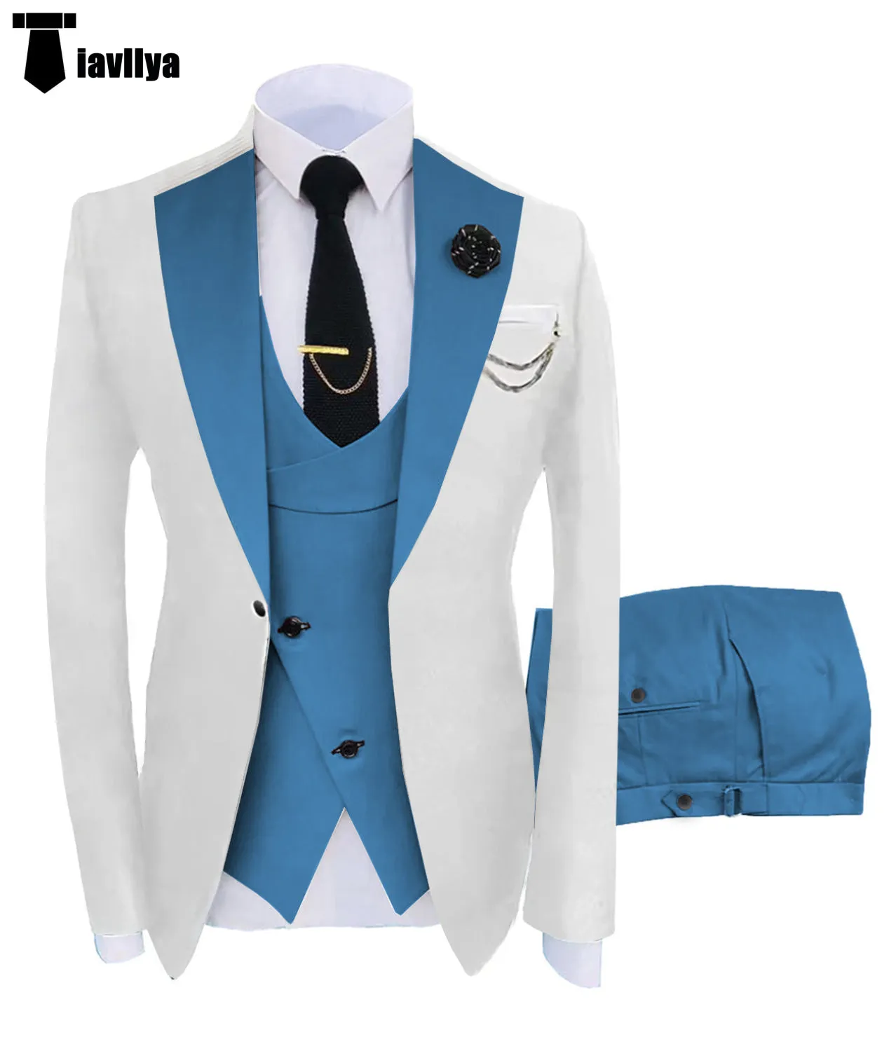 Fashion Men's Suits Slim Fit 3 Pieces Notch Lapel Tuxedos (White Blazer Vest  Pant)