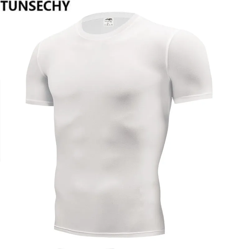 Fashion pure color T-shirt Men Short Sleeve compression tight Tshirts Shirt S- 4XL Summer Clothes