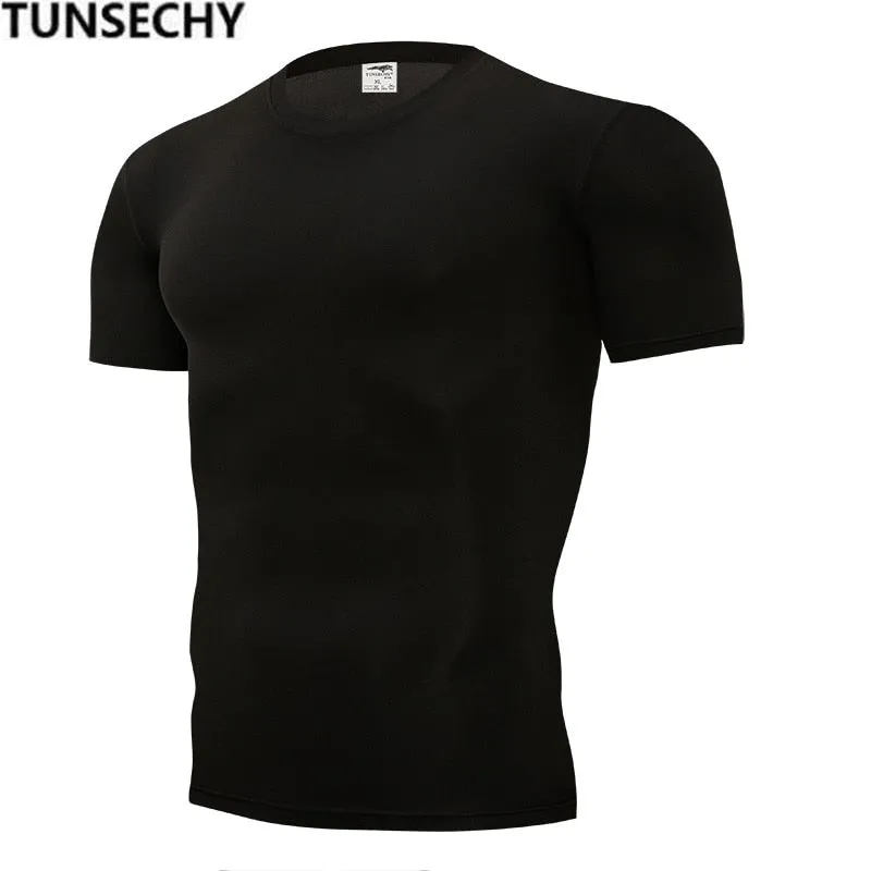 Fashion pure color T-shirt Men Short Sleeve compression tight Tshirts Shirt S- 4XL Summer Clothes