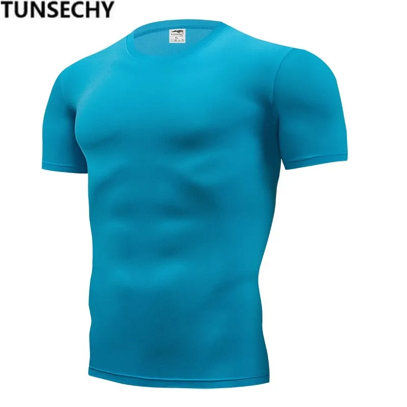 Fashion pure color T-shirt Men Short Sleeve compression tight Tshirts Shirt S- 4XL Summer Clothes