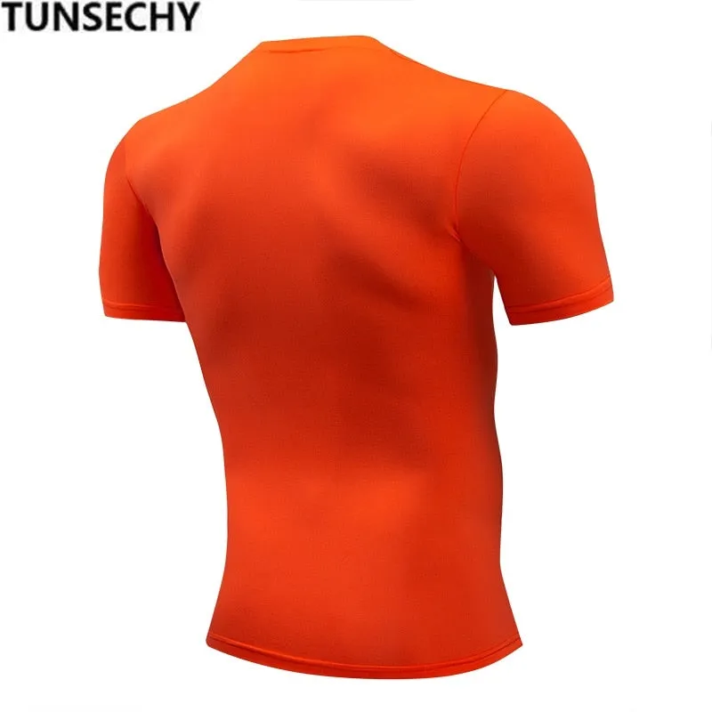 Fashion pure color T-shirt Men Short Sleeve compression tight Tshirts Shirt S- 4XL Summer Clothes