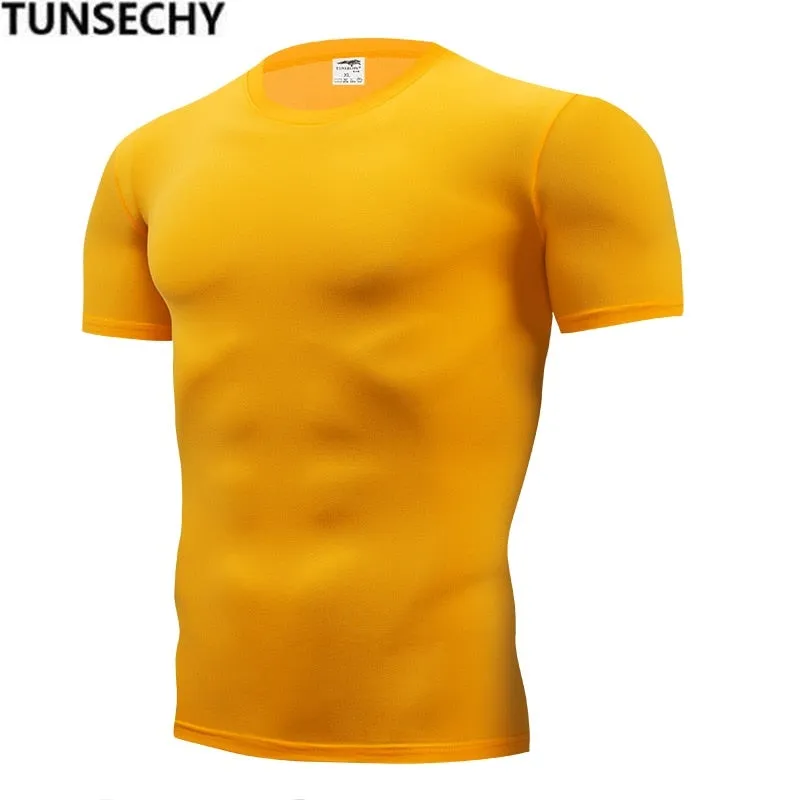 Fashion pure color T-shirt Men Short Sleeve compression tight Tshirts Shirt S- 4XL Summer Clothes