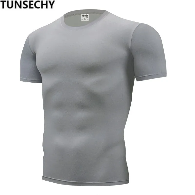 Fashion pure color T-shirt Men Short Sleeve compression tight Tshirts Shirt S- 4XL Summer Clothes