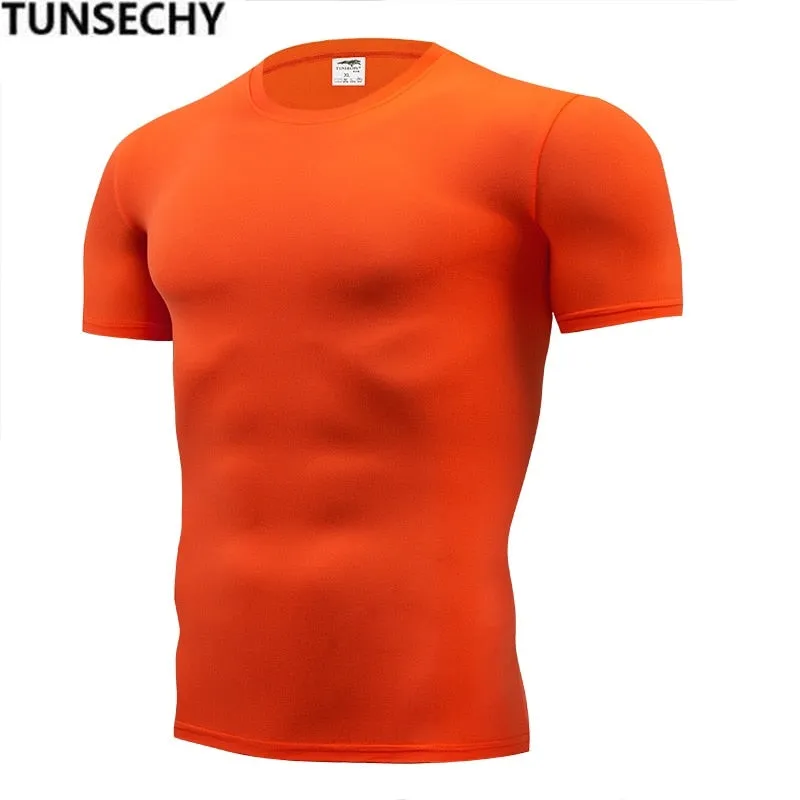 Fashion pure color T-shirt Men Short Sleeve compression tight Tshirts Shirt S- 4XL Summer Clothes